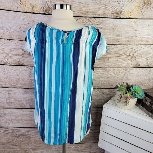Lucky Brand 100% Silk Sleeveless Blue Striped Blouse‎ Top Size Medium - Picture 5 of 9